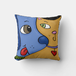 Cojín Decorativo Perro azul y gatos Naranjas