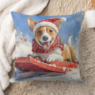 Cojín Decorativo Perro Basenji en Trineo Deja que Nieve Navidad