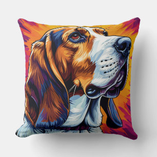 Cojín Decorativo Perro Basset Hound con fondo colorido