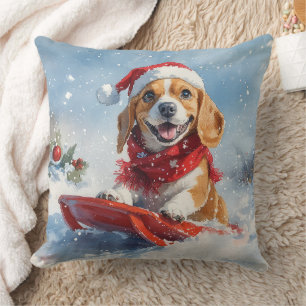 Cojín Decorativo Perro Beagle con manchas y Navidades de nieve