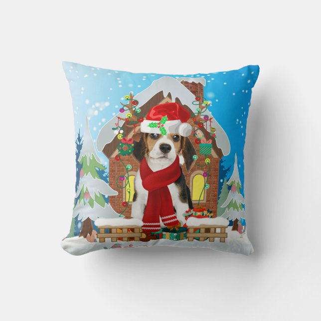 Cojín Decorativo Perro Beagle con regalos de Navidades (Anverso)