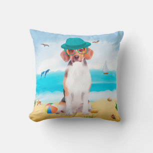 Cojín Decorativo Perro Beagle En La Playa