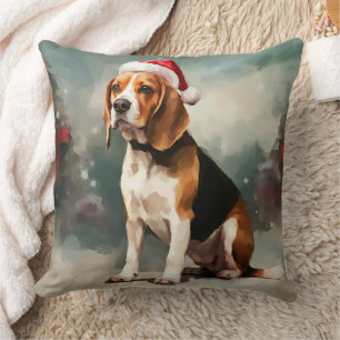 Cojín Decorativo Perro Beagle en Navidad con nieve 