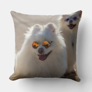 Cojín Decorativo Perro Blanco Esponjoso Divertido con Gafas de Sol