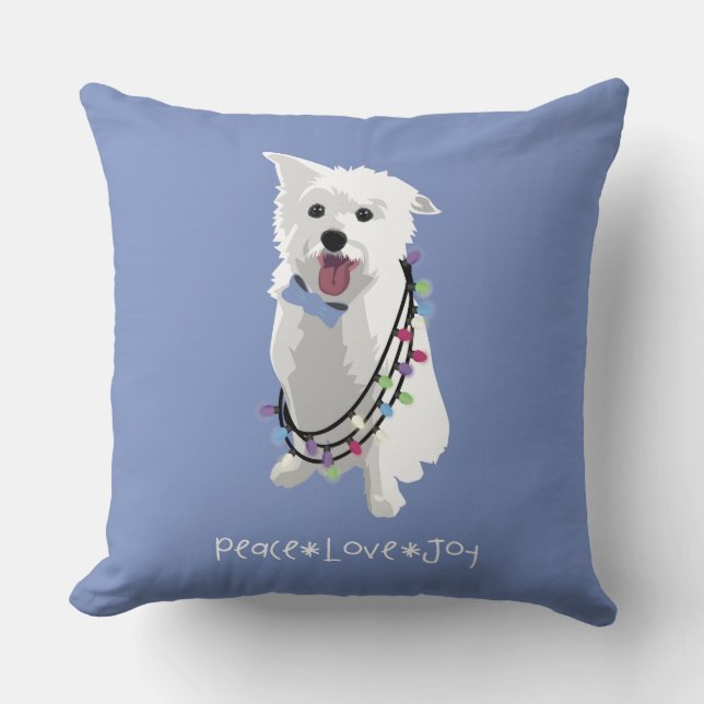 Cojín Decorativo Perro blanco fluffy - Paz Alegría Amor - Vacacione (Anverso)