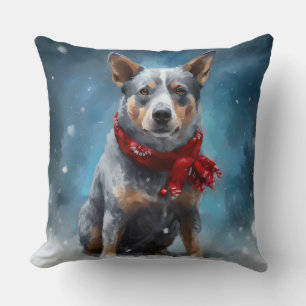 Cojín Decorativo Perro Blue Heeler en Navidad con nieve