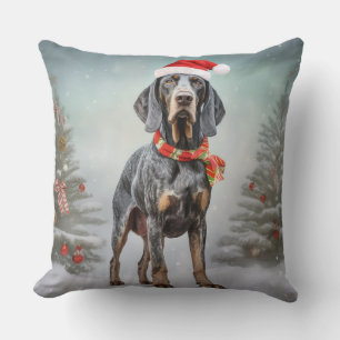 Cojín Decorativo Perro Bluetick Coonhound en Navidad con Nieve