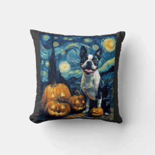Cojín Decorativo Perro Boston Terrier Lindo Halloween Jack O Lanter
