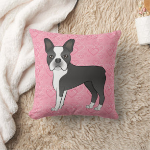 Cojín Decorativo Perro Boston Terrier negro y blanco sobre corazone