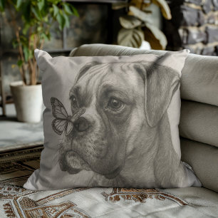 Cojín Decorativo Perro Boxer con Encuentro Suave Mariposa