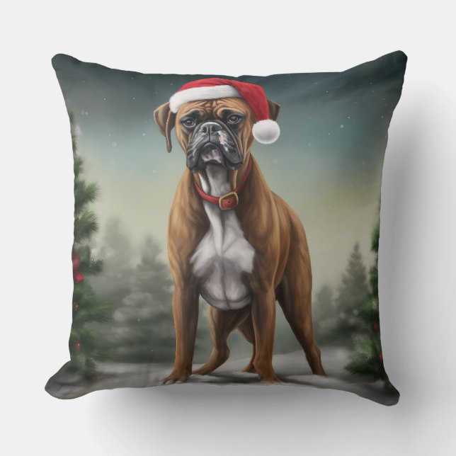 Cojín Decorativo Perro Boxer en Navidad con nieve  (Anverso)
