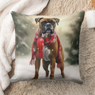 Cojín Decorativo Perro Boxer en Navidades de Nieve