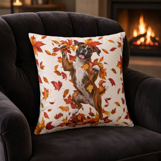 Cojín Decorativo Perro Boxer Hojas de Otoño