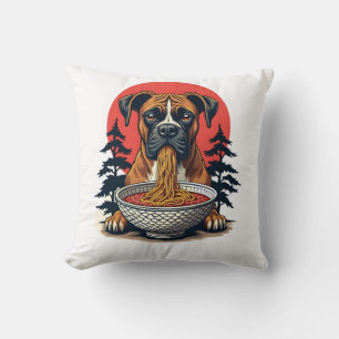Cojín Decorativo Perro Boxer Vintage Comiendo Ramen Atardecer Japon