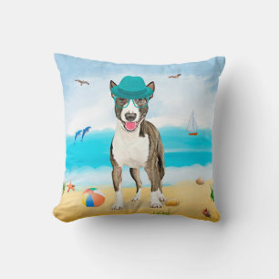 Cojín Decorativo Perro Bull Terrier en la Playa
