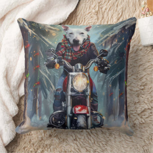 Cojín Decorativo Perro Bull Terrier montando motocicleta Navidad