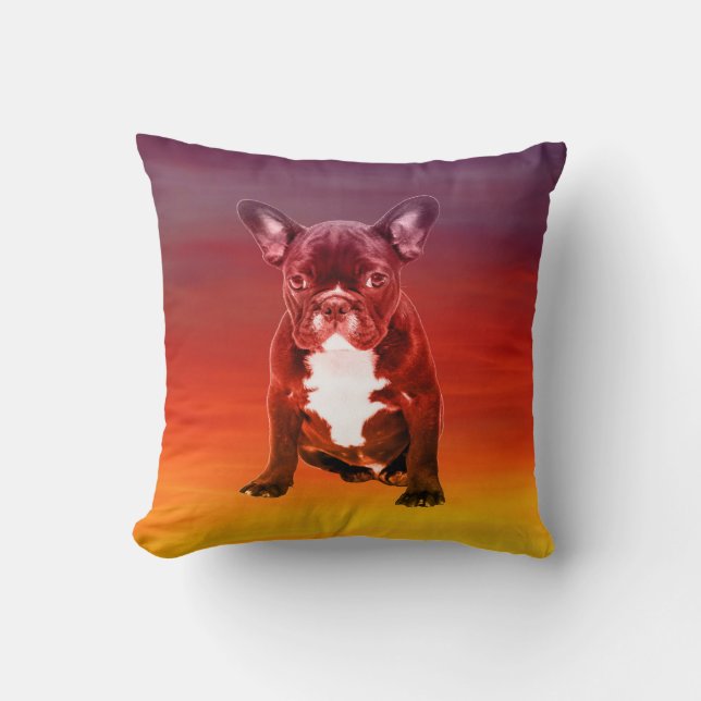 Cojín Decorativo Perro Bulldog francés sentado en la playa (Anverso)