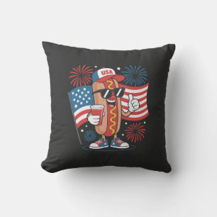 Cojín Decorativo Perro caliente del 4 de julio Bandera americana Fu