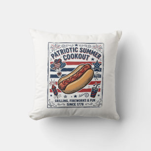 Cojín Decorativo Perro Caliente Patriótico Vintage Parrillada