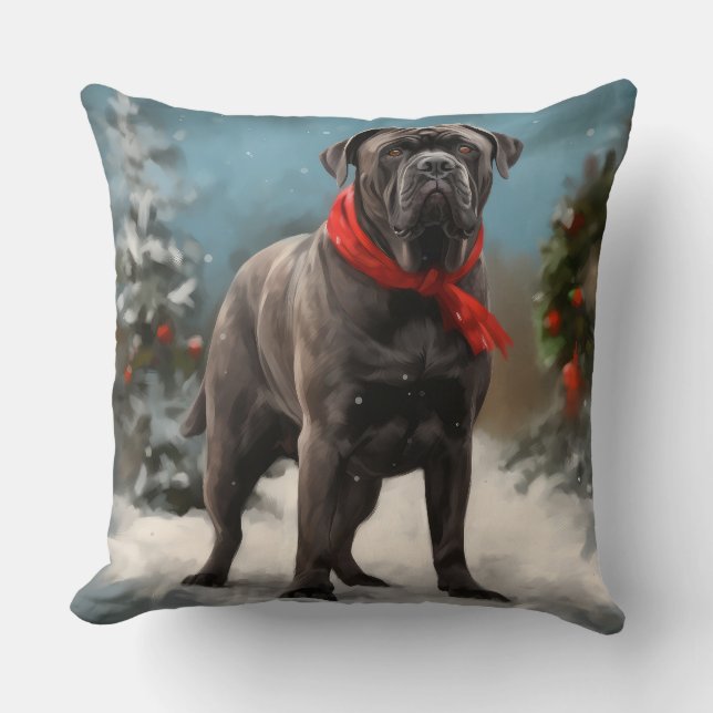 Cojín Decorativo Perro Cane Corso en Navidad con Nieve (Anverso)