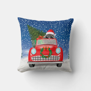 Cojín Decorativo Perro Caniche Conduciendo Coche En Navidad Nieve