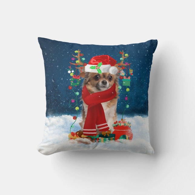 Cojín Decorativo Perro chihuahua con regalos de Navidades (Anverso)