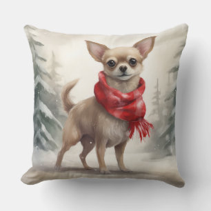 Cojín Decorativo Perro Chihuahua en Navidad con nieve 