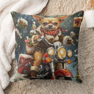 Cojín Decorativo Perro Chihuahua montando motocicleta Navidad 