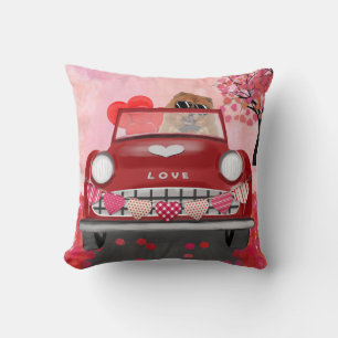 Cojín Decorativo Perro Chow Chow conduciendo coche con corazones Sa