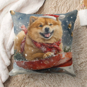 Cojín Decorativo Perro Chow Chow en Trineo Deja que Nieve Navidad