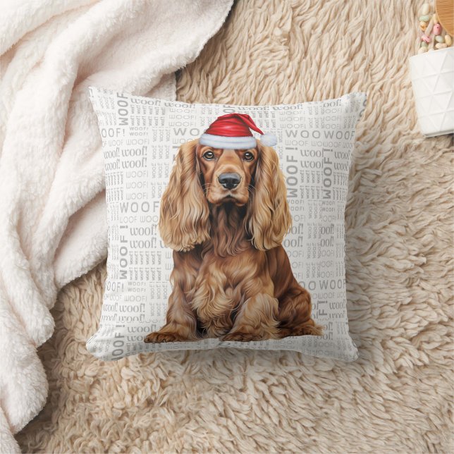 Cojín Decorativo Perro Cocker Spaniel Divertido Acuarela Navidad (Manta)