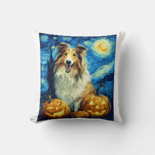Cojín Decorativo Perro Collie Áspero Lindo Calabaza de Halloween Ja