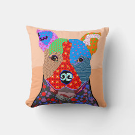 Cojín Decorativo Perro colorido lindo de Pitbull del remiendo