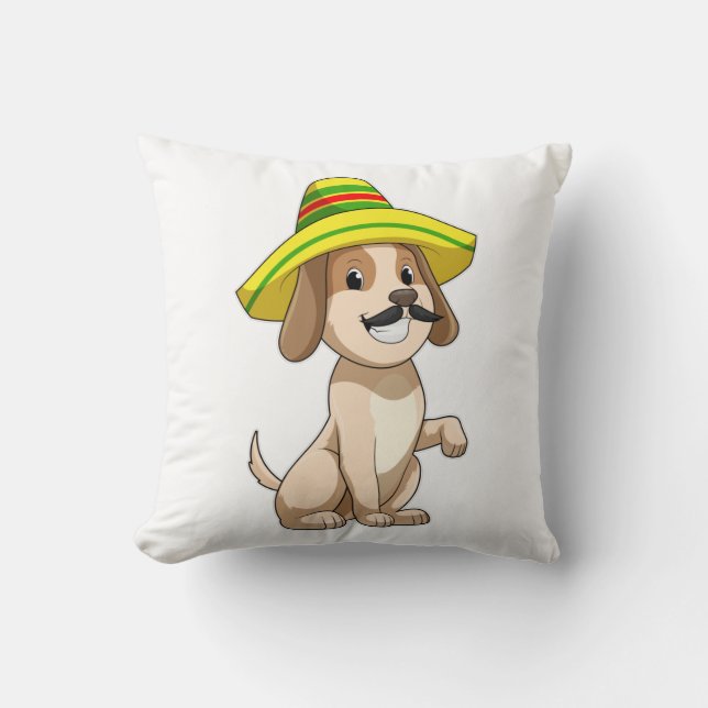 Cojín Decorativo Perro como Mexicano con sombrero de paja (Anverso)