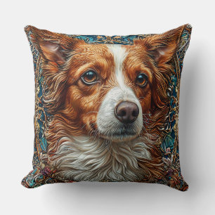 Cojín Decorativo Perro con fondo decorativo ornamentado