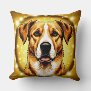Cojín Decorativo Perro con fondo dorado