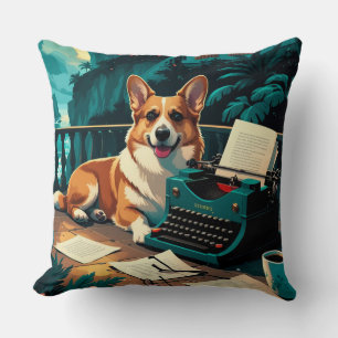 Cojín Decorativo Perro Corgi con pelaje brillante y una máquina de