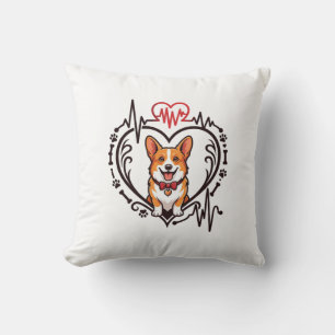 Cojín Decorativo Perro Corgi Corazón Latido Ekg Corbata Patas