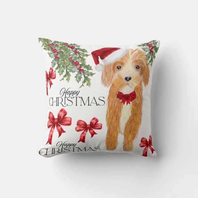 Cojín Decorativo Perro cubierto por navidades (Anverso)
