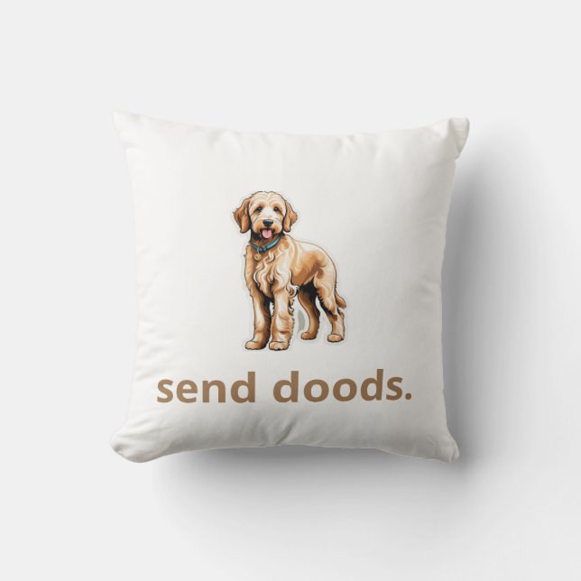 Cojín Decorativo Perro Cute Goldendoodle "Send Doods" (Anverso)