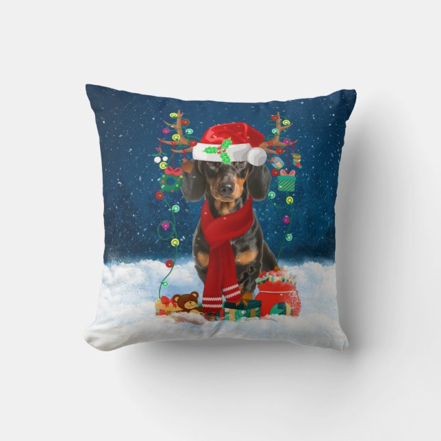 Cojín Decorativo Perro Dachshund con regalos de Navidades (Anverso)