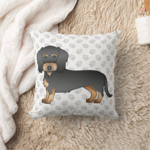 Cojín Decorativo Perro Dachshund de Pelo Alambre Negro y Canela con