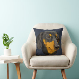 Cojín Decorativo Perro Dachshund negro y rojizo