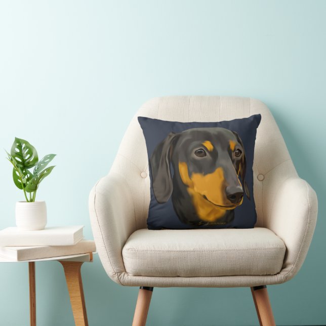 Cojín Decorativo Perro Dachshund negro y rojizo (Silla)