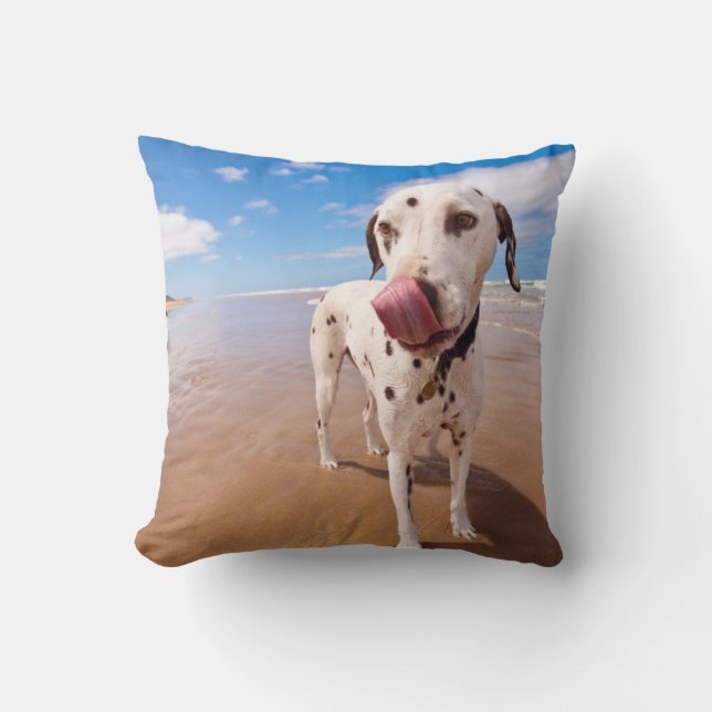 Cojín Decorativo Perro dálmata en la playa (Anverso)