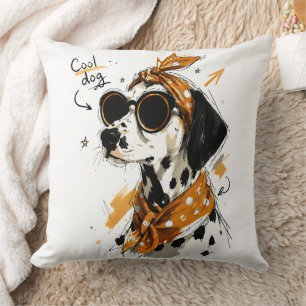 Cojín Decorativo Perro dálmata genial con gafas de sol y lazo de lu