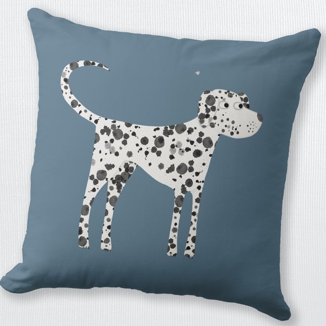 Cojín Decorativo Perro Dalmatiano Cute Verde Verde azulado (Dalmatian dog throw pillow in teal green)