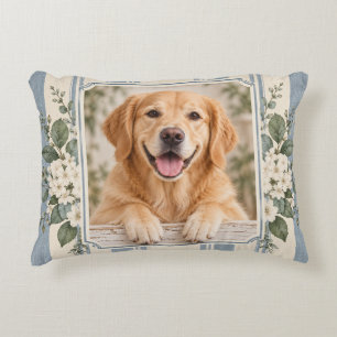 Cojín Decorativo Perro de Agua Azul Marco Floral Dorado