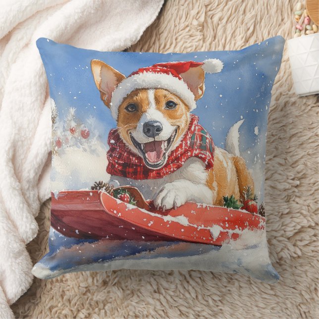 Cojín Decorativo Perro de Basenji en escabeche Navidades de la niev (Manta)