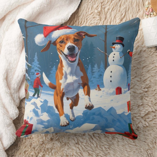 Cojín Decorativo Perro de Basenji jugando en invierno de nieve (Manta)
